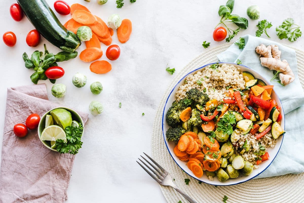 Colourful healthy meal spread on a table