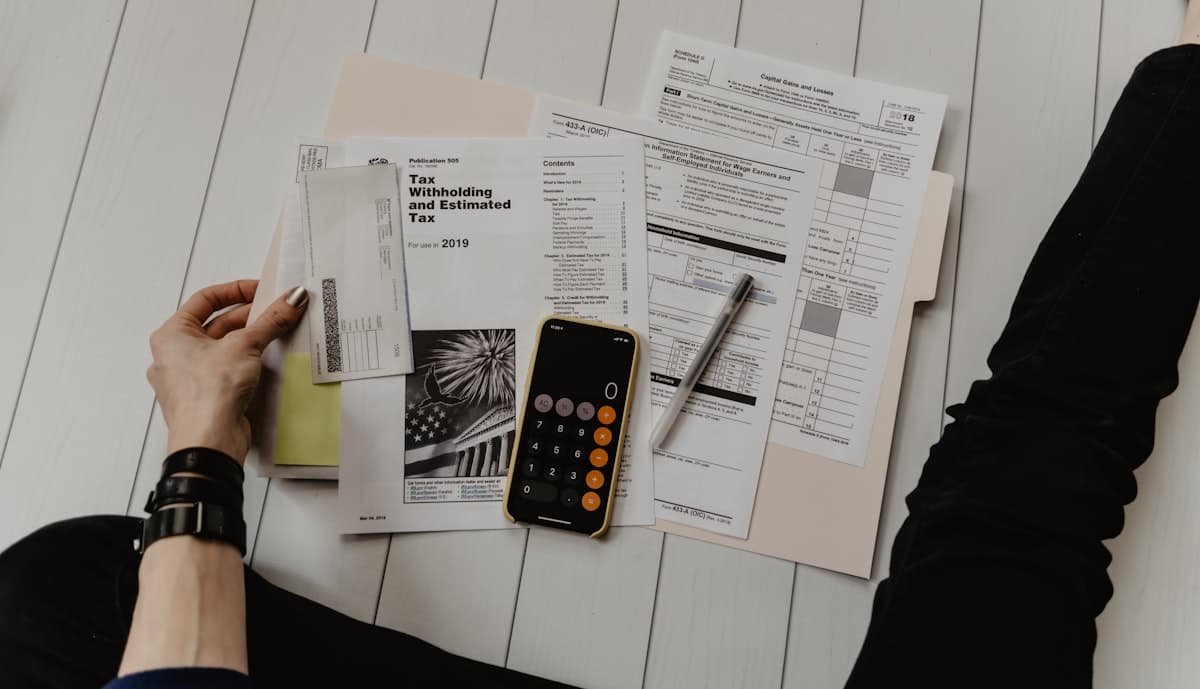 Tax forms and a calculator